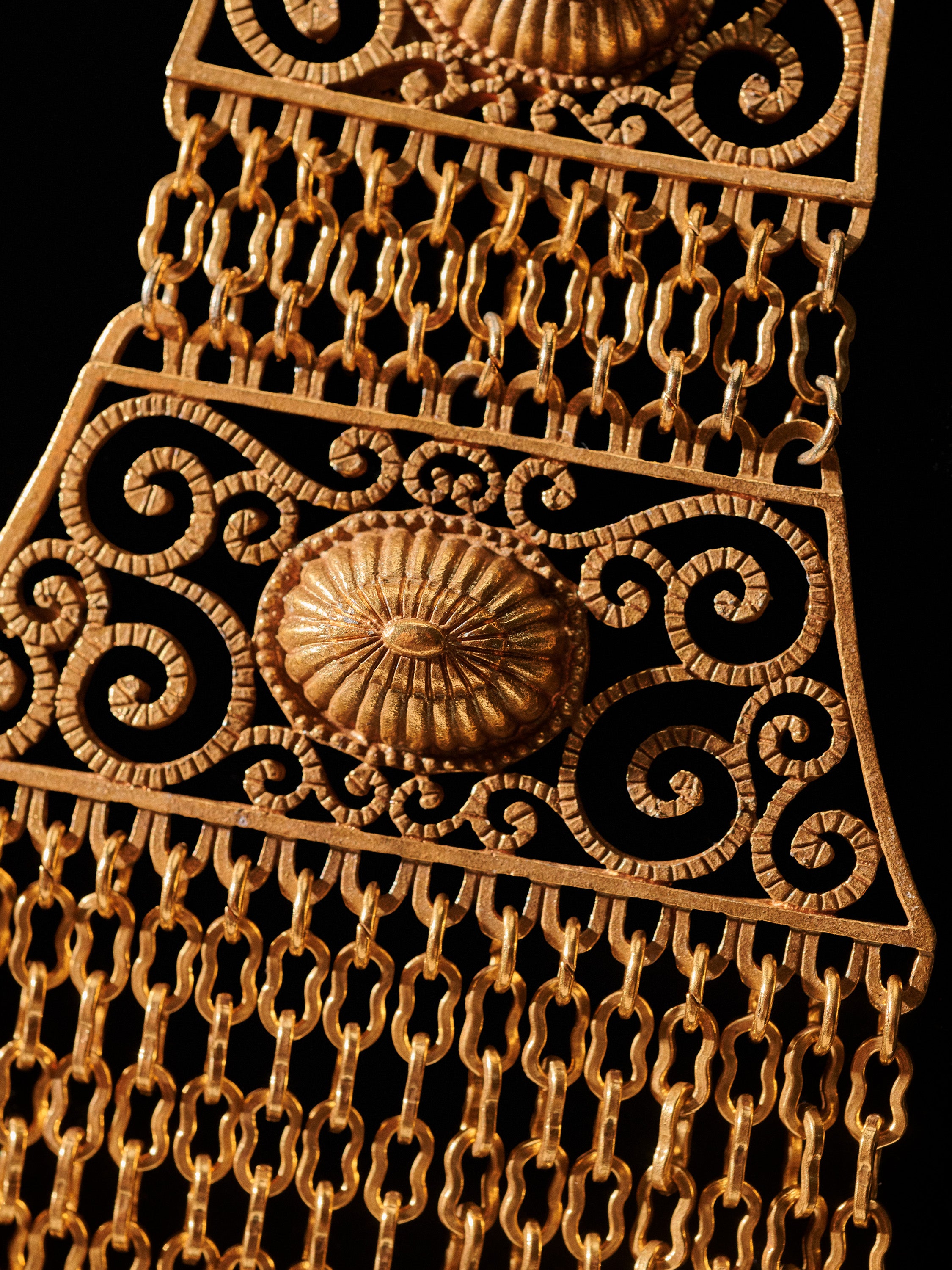 Gold Tone Cascading Filigree And Fringe Necklace