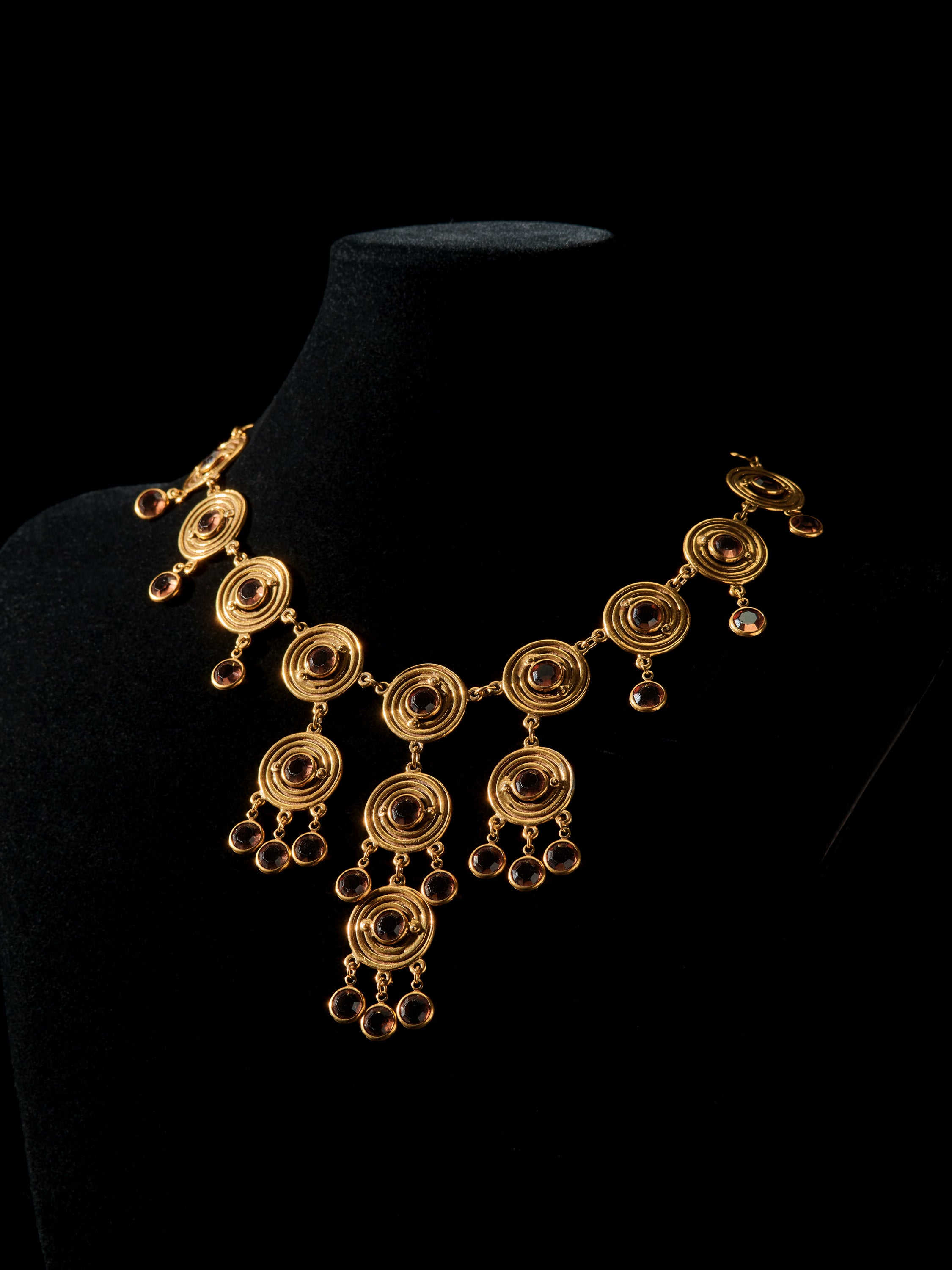 Brushed Gold Tone Swirly Disc Necklace