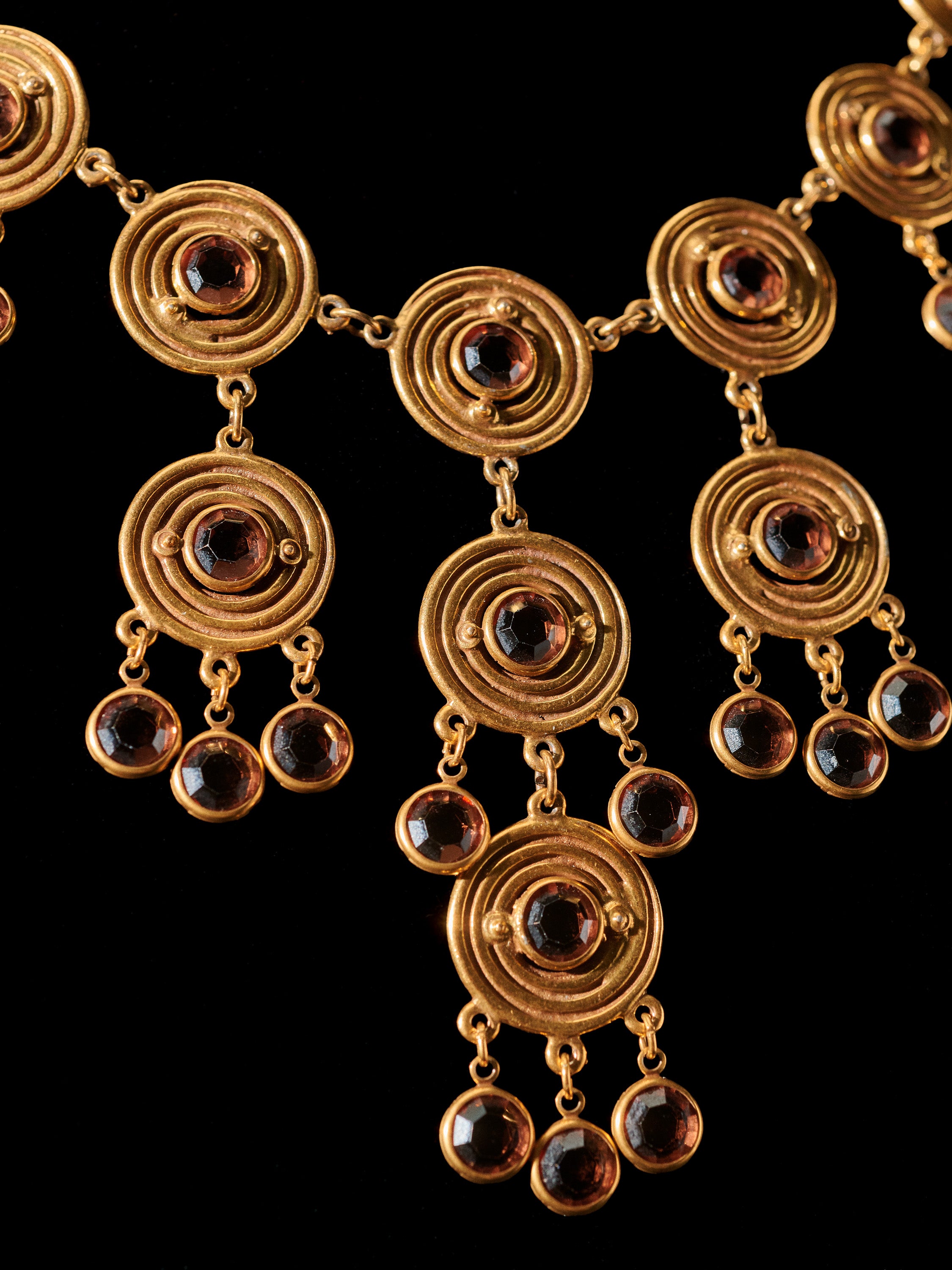 Brushed Gold Tone Swirly Disc Necklace