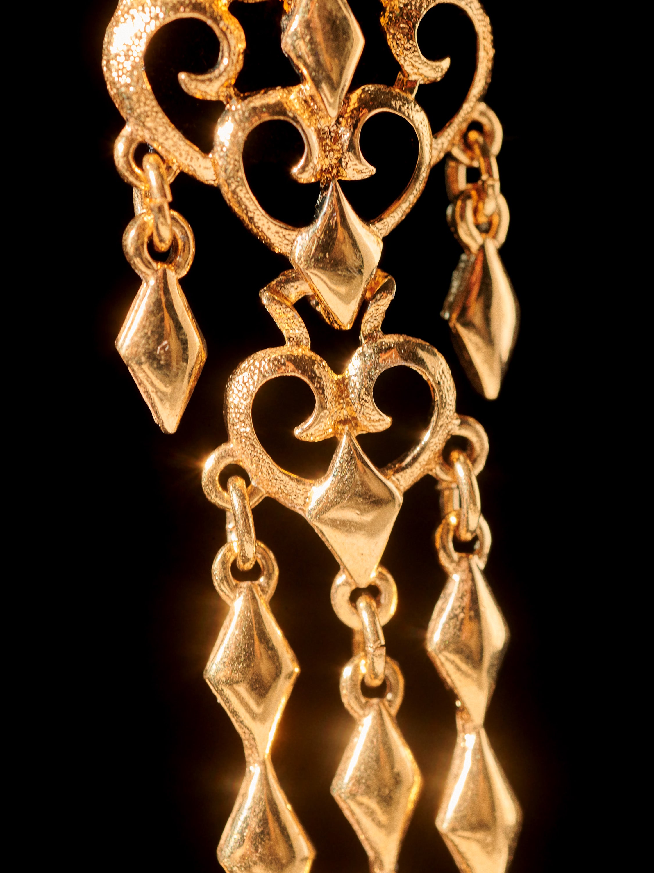 Gold Tone Ornate Drop Chandelier Earrings