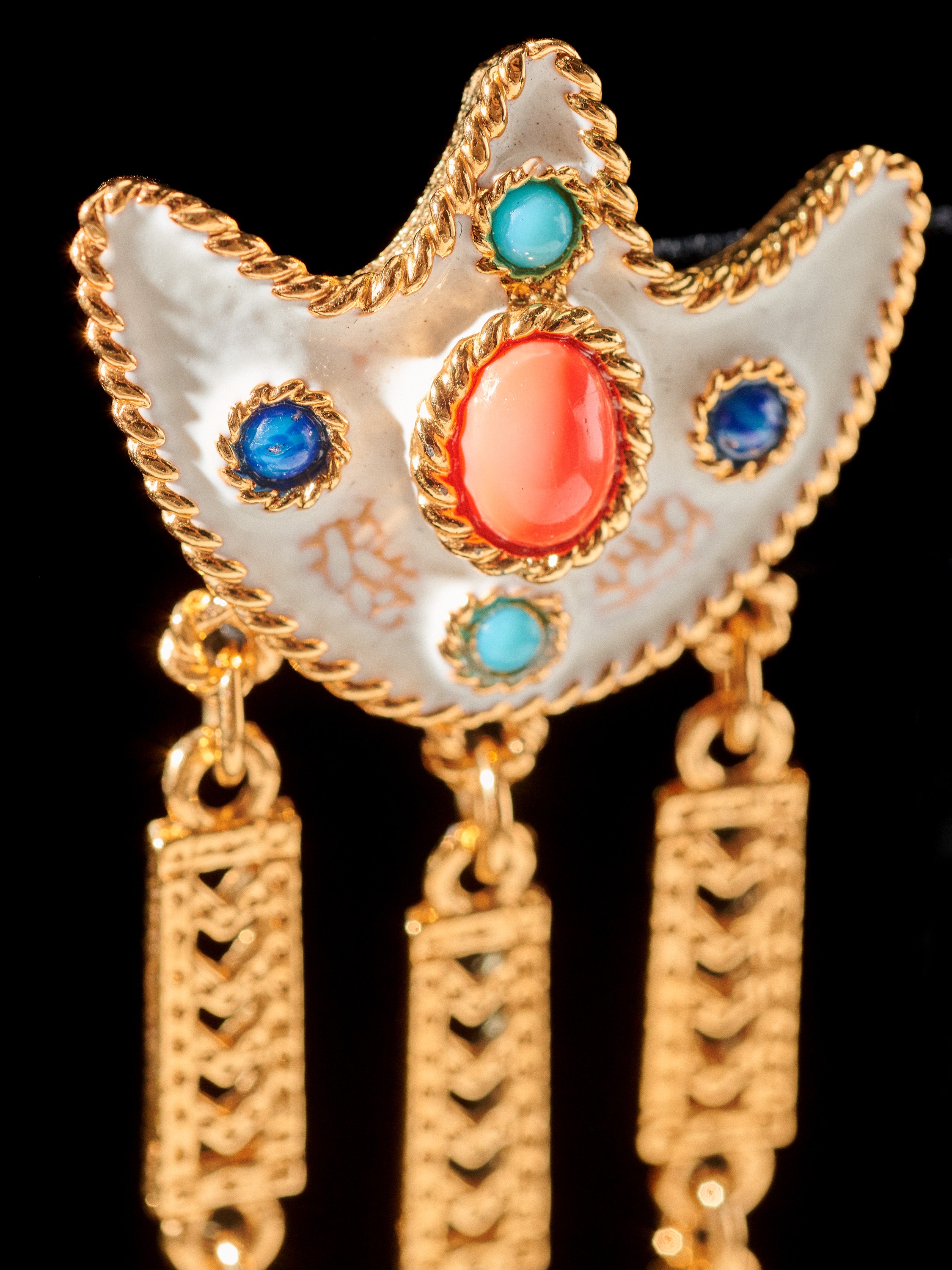 Gold Tone Chandelier Enamel Clip On Earrings