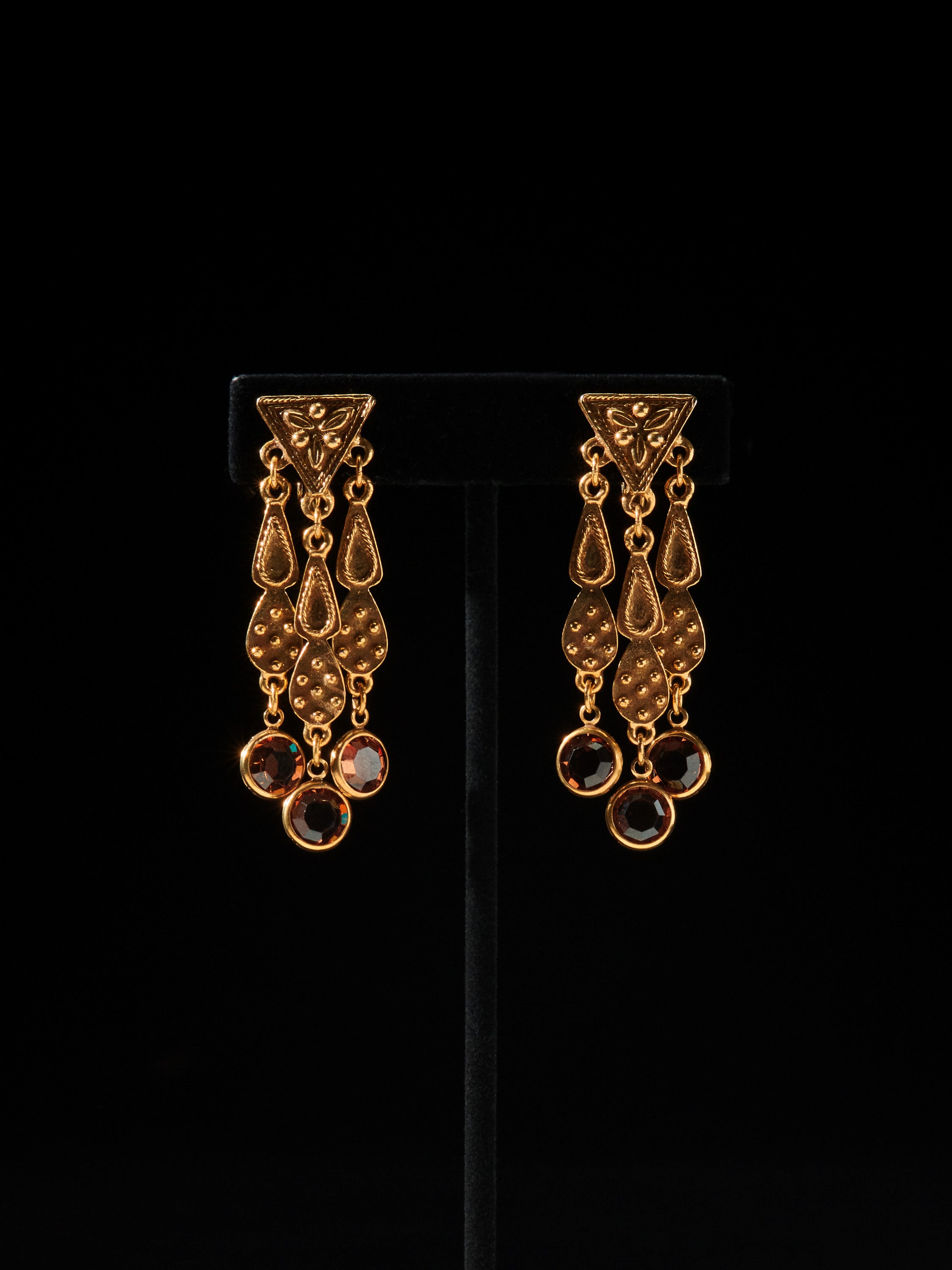 Gold Tone Diamanté Drops Chandelier Earrings