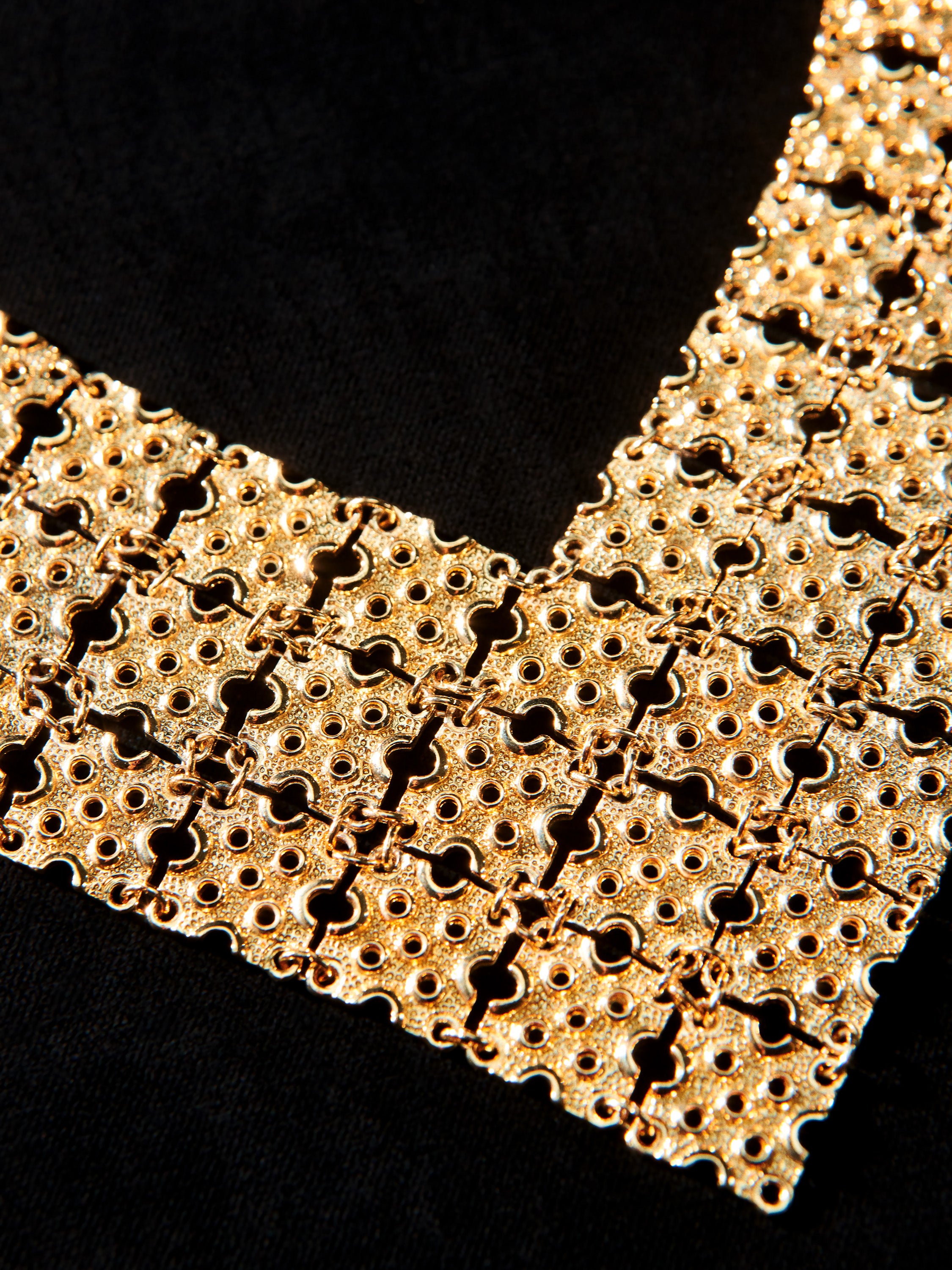 Gold Tone Panel Link Bib Necklace & Earrings Set