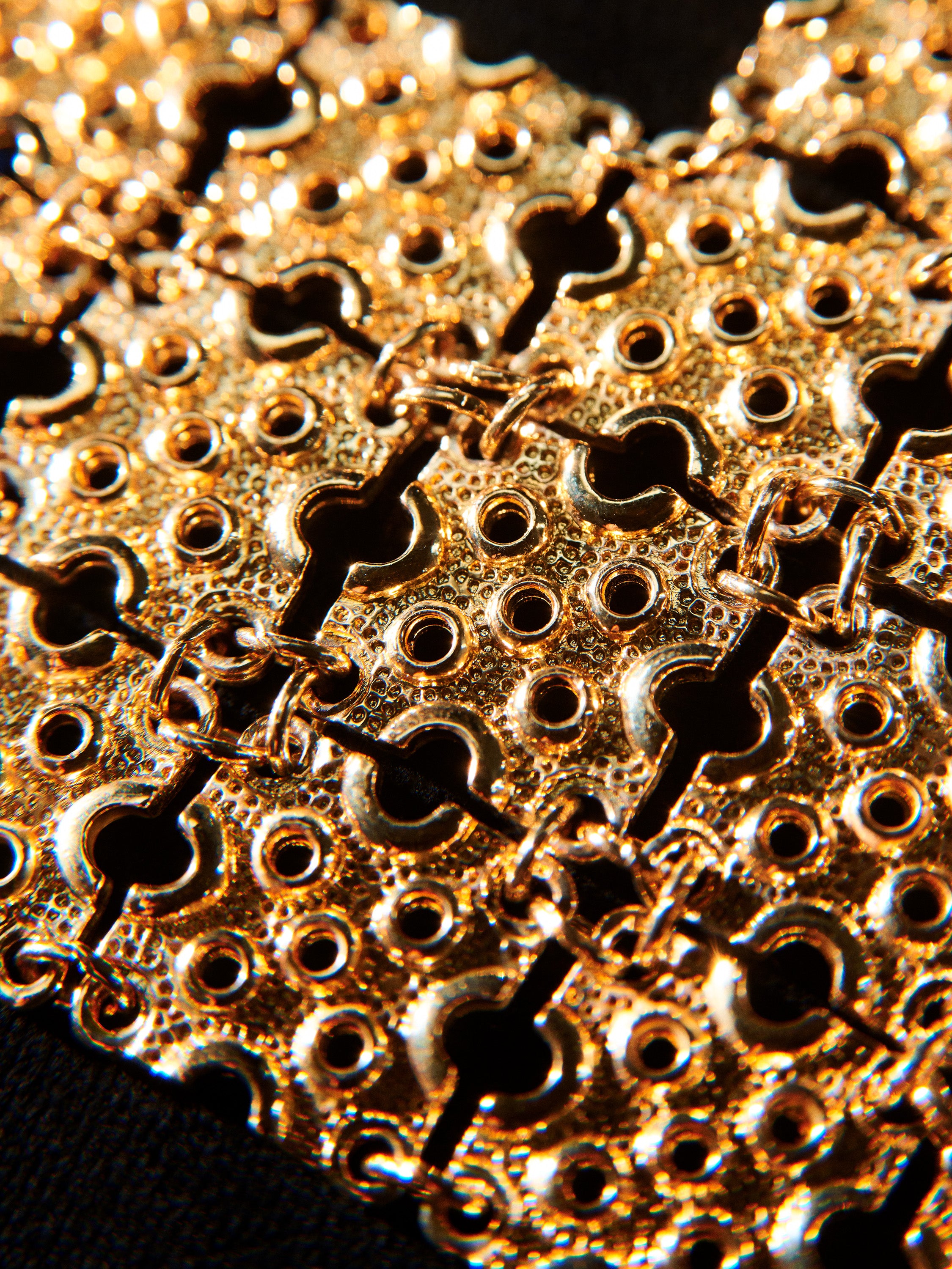 Gold Tone Panel Link Bib Necklace & Earrings Set