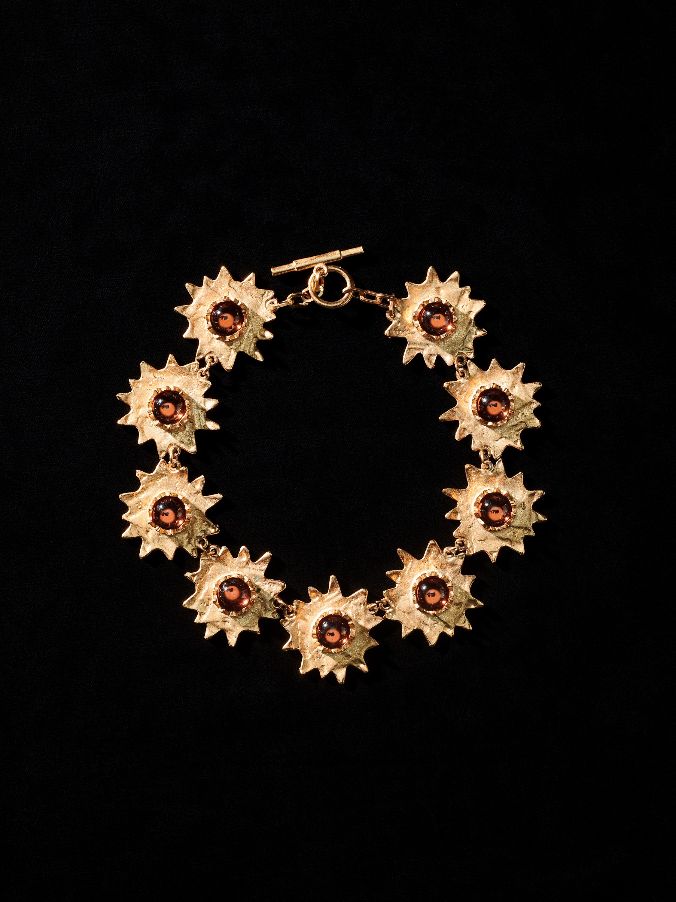 Gold Tone Sculptural Sun & Stone Necklace