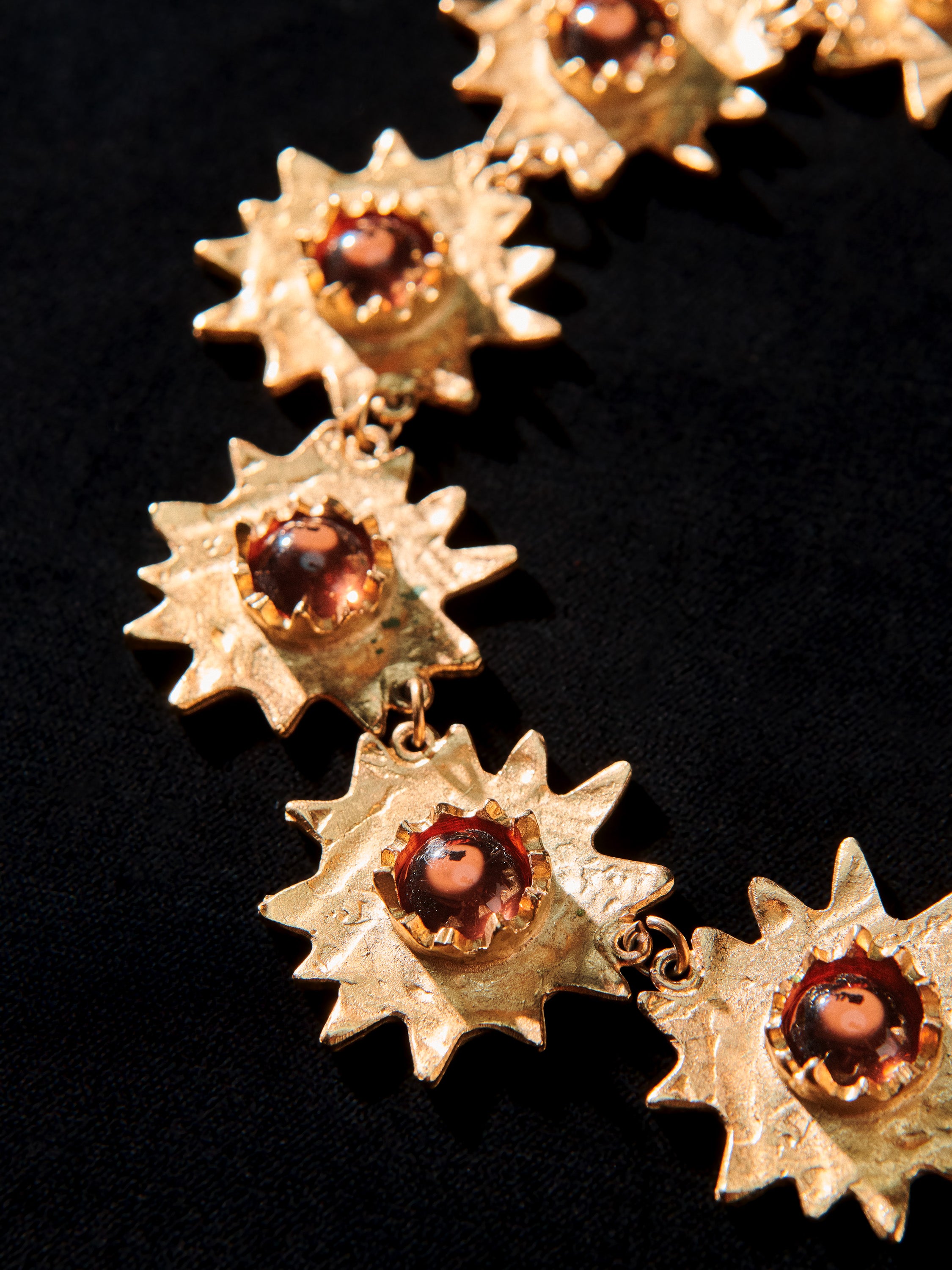 Gold Tone Sculptural Sun & Stone Necklace