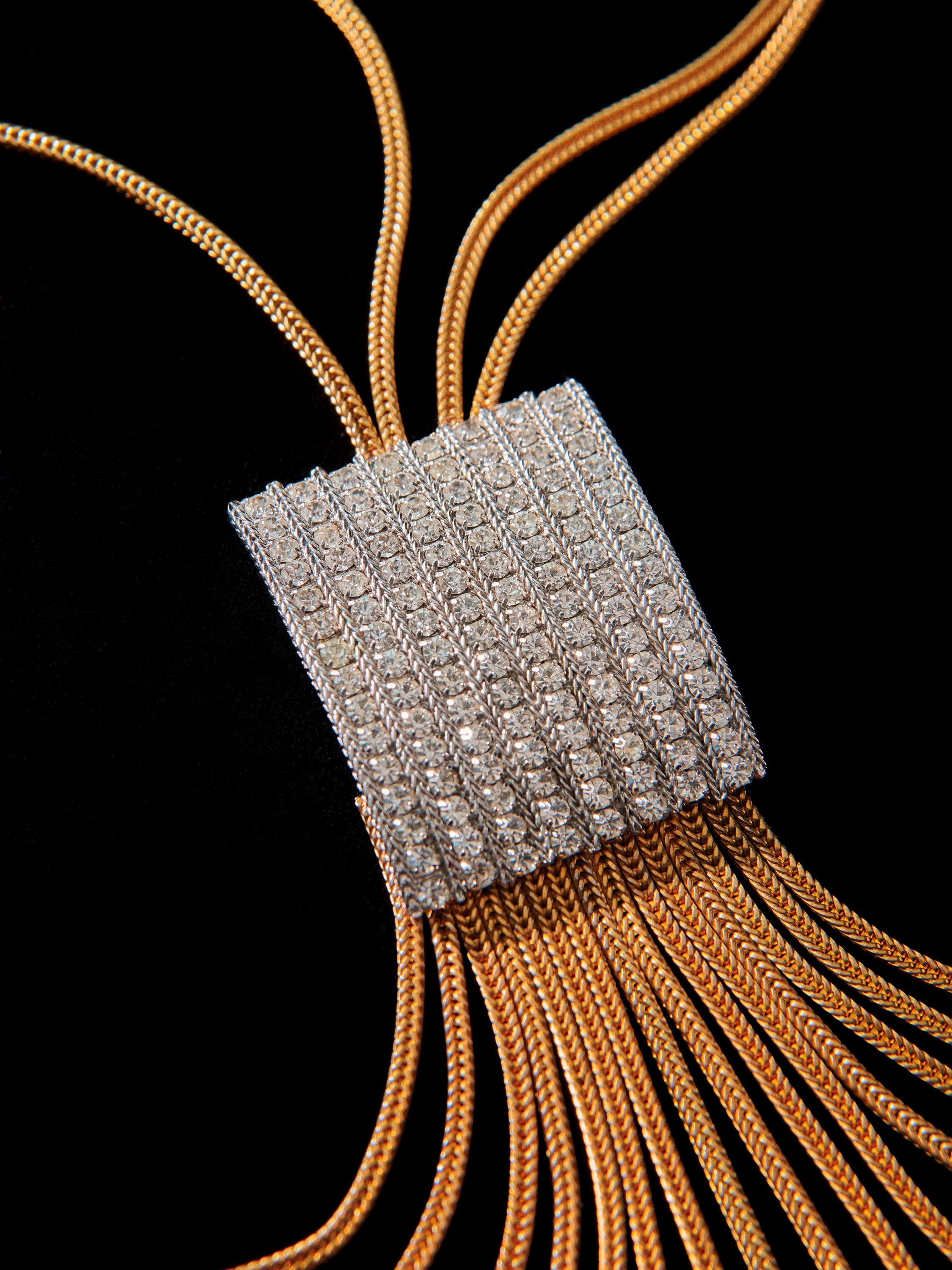 Gold Tone Cascading Pavé Necklace