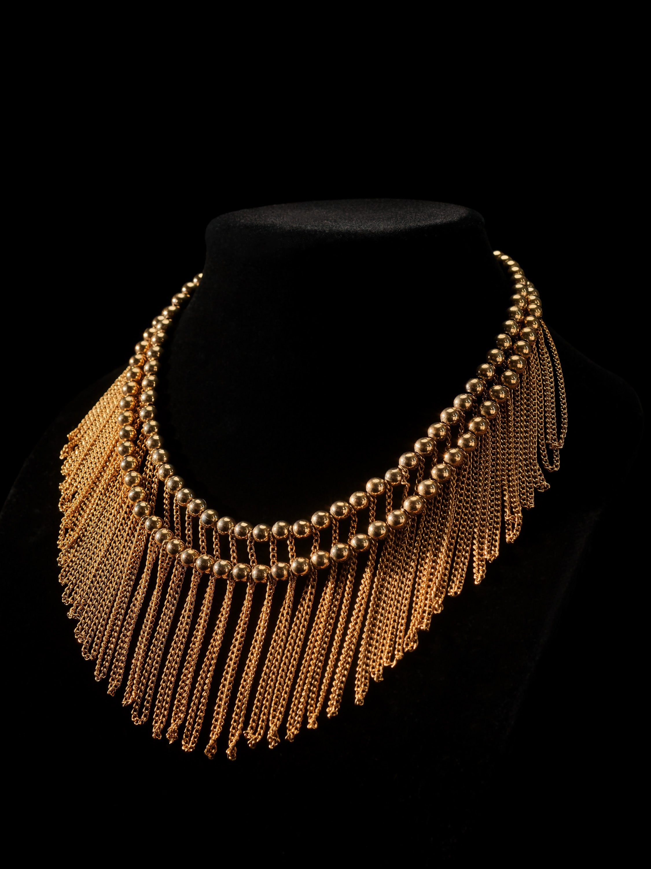 Gold Tone Waterfall Fringe Necklace