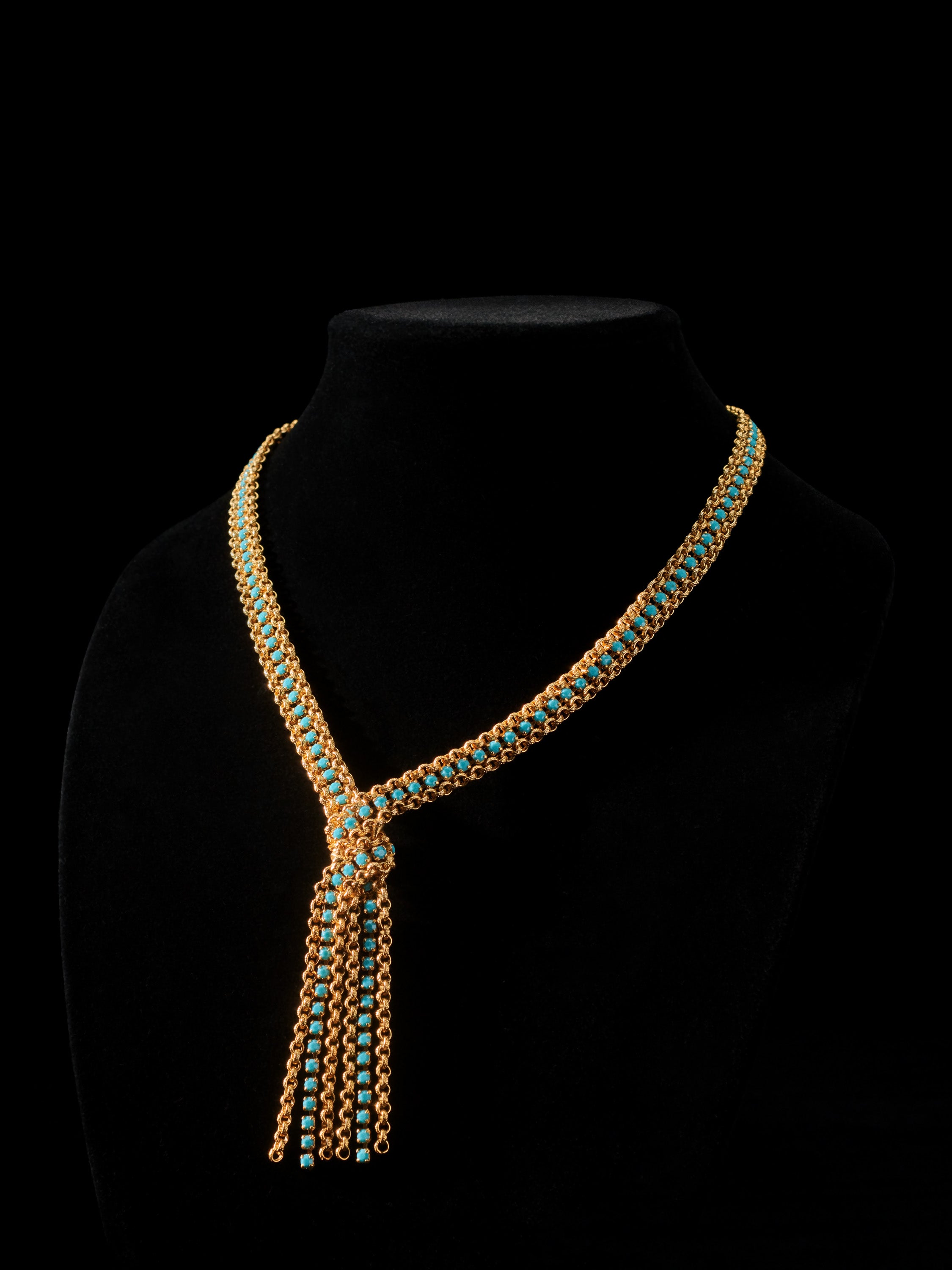 Gold Tone & Turquoise Diamanté  Lariat Necklace