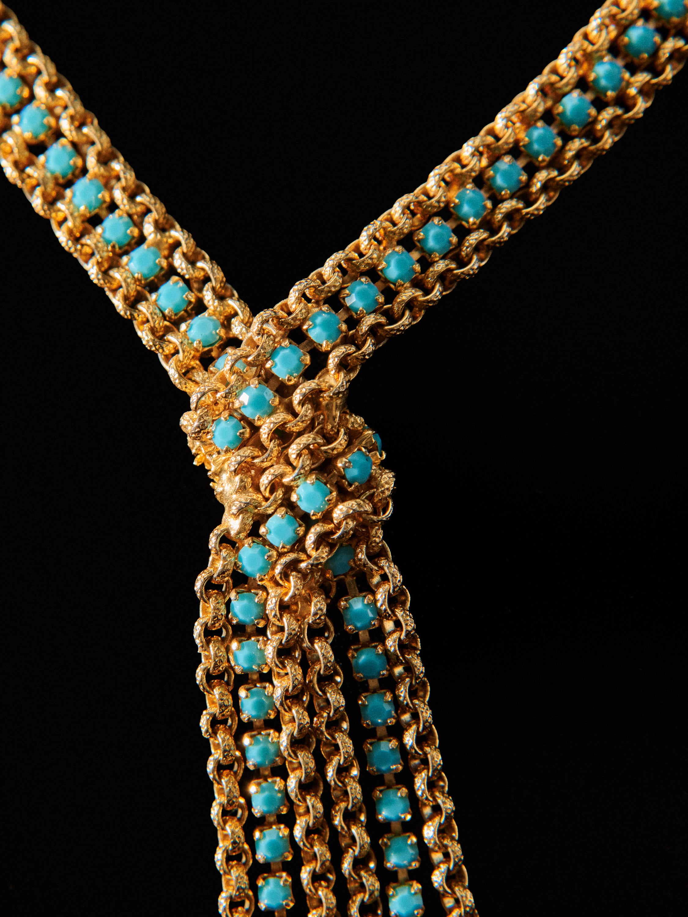 Gold Tone & Turquoise Diamanté  Lariat Necklace