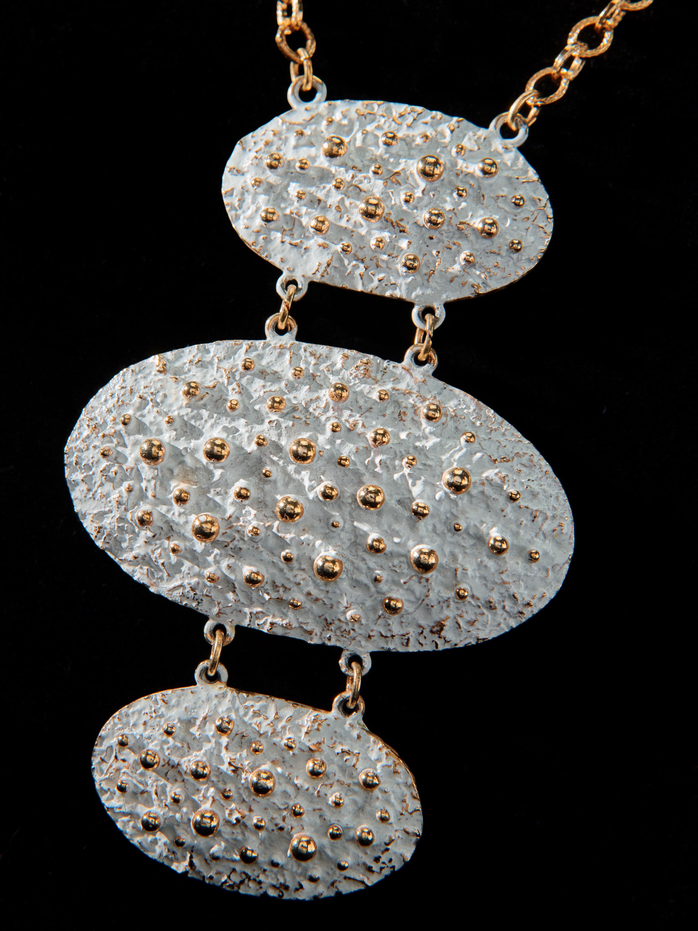 Gold Tone & White Enamel Brutalist Textured Necklace