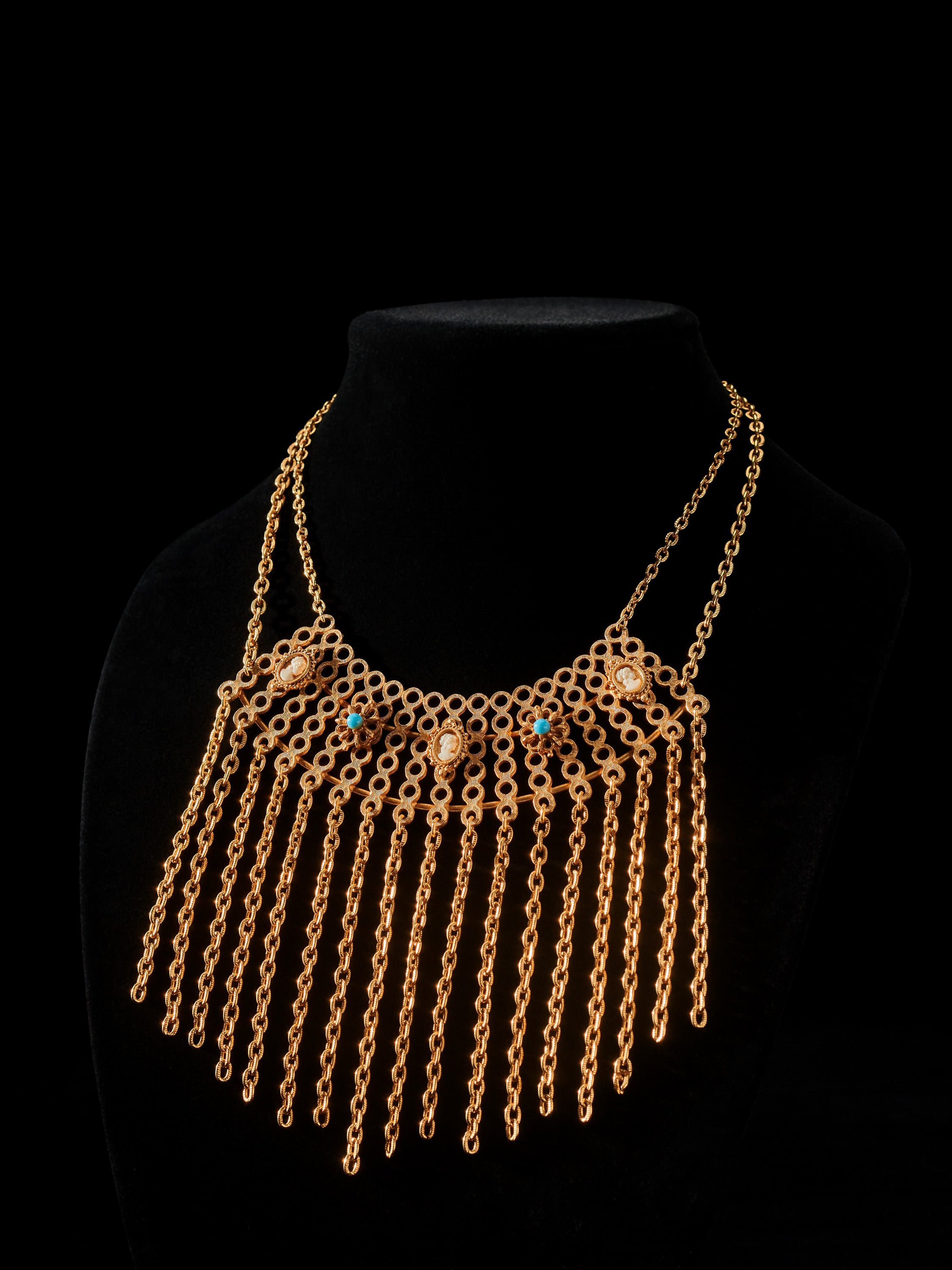 Gold Tone Tiered Fringe Bib Necklace