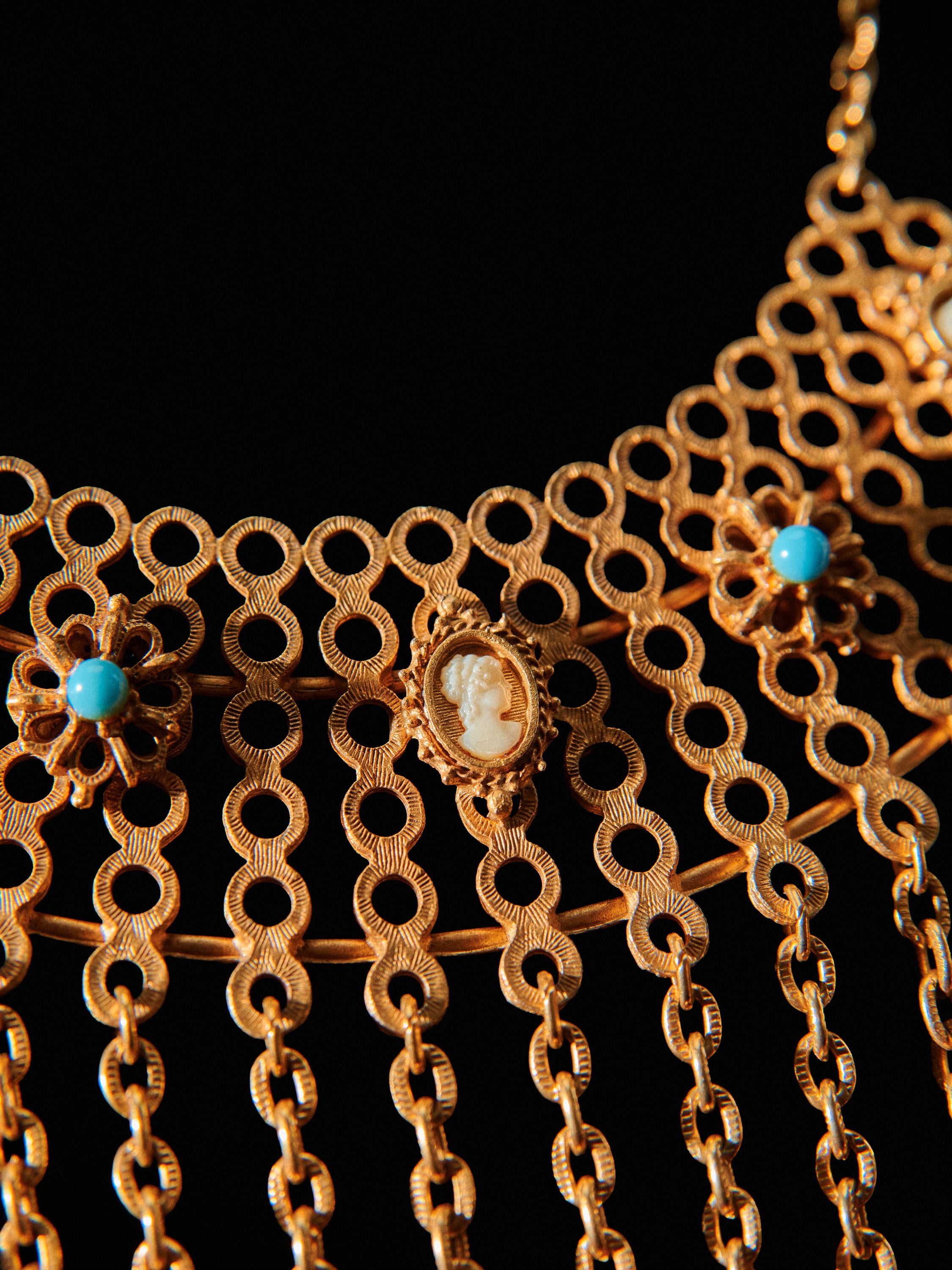 Gold Tone Tiered Fringe Bib Necklace