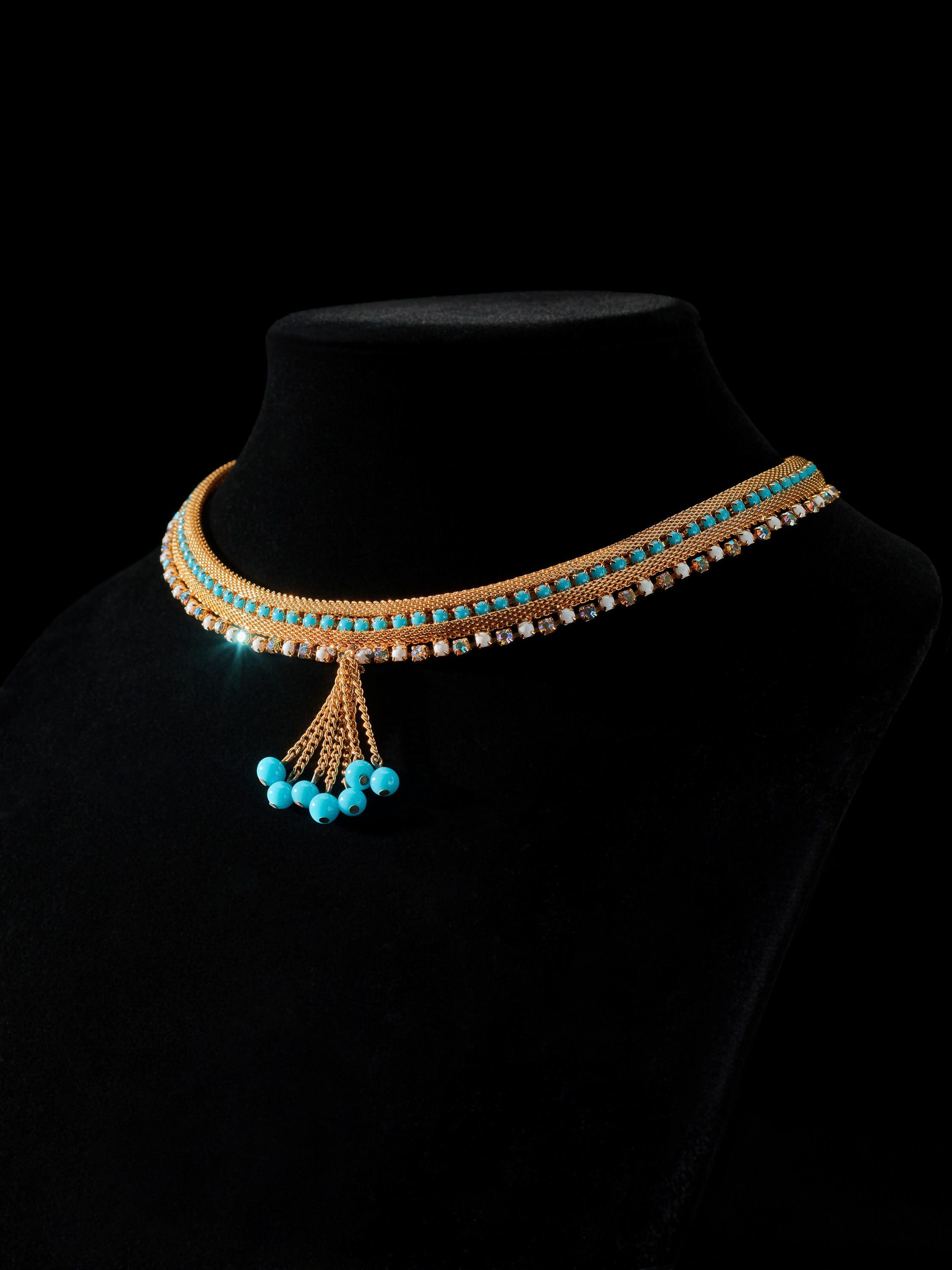 Gold Tone & Diamante Tassel Choker Necklace