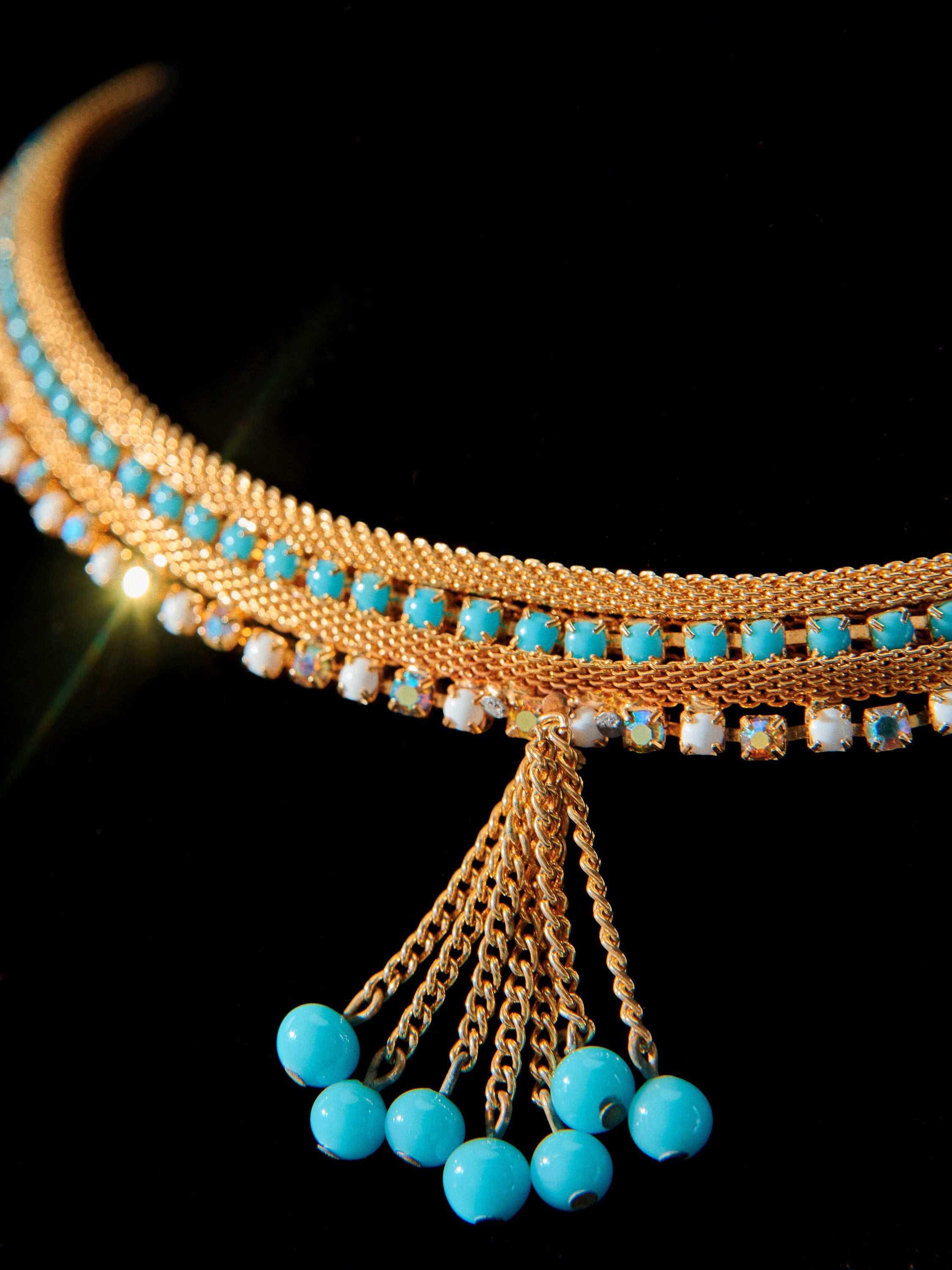 Gold Tone & Diamante Tassel Choker Necklace