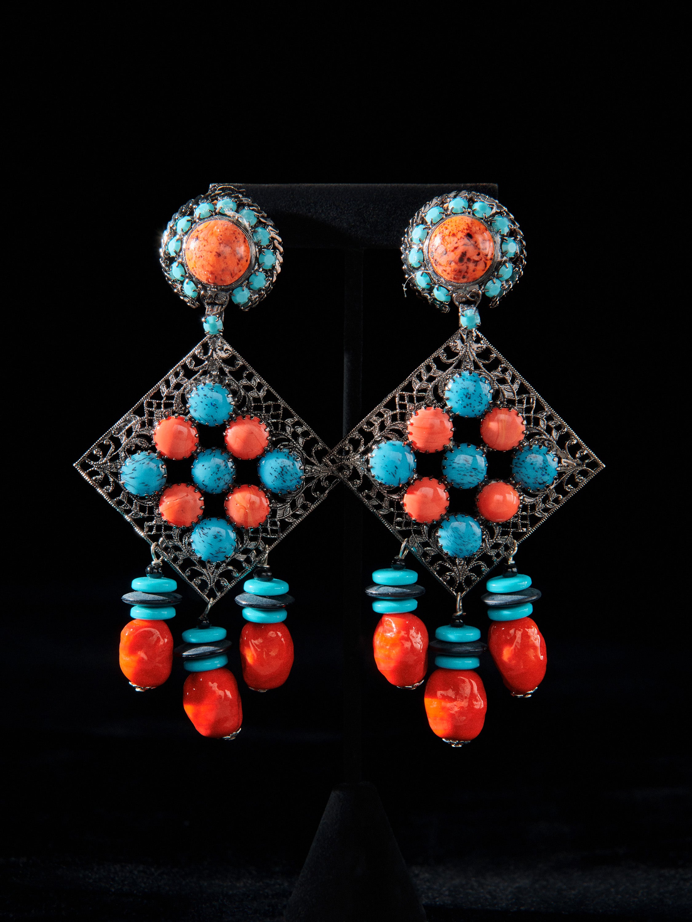 Turquoise Art Glass Earrings